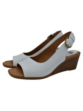 Sofft Womens Size 10 Gabriella White Leather Wedge Peep Open Toe Sandals Shoes